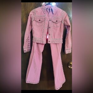 Pink Corduroy and Silver Studs Pantsuit